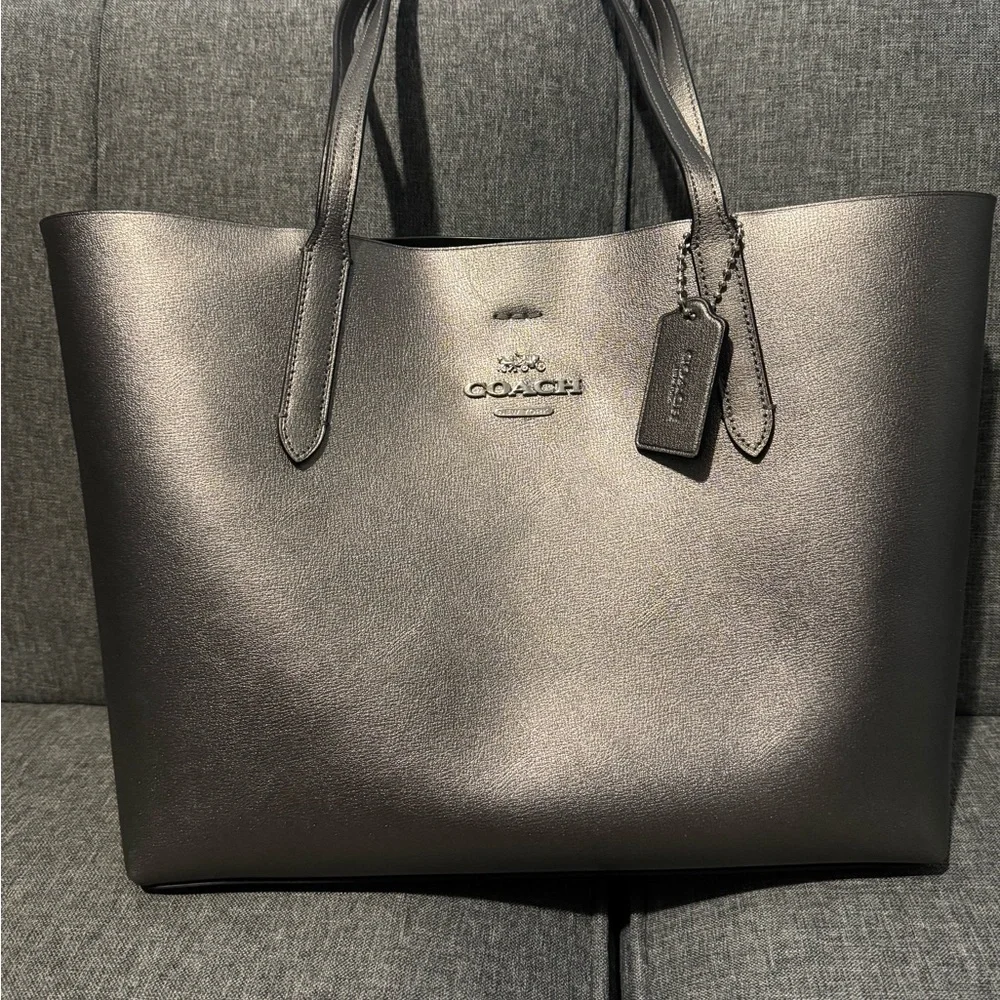 Coach Town Tote Metallic Gunmetal - Picture 1 of 7